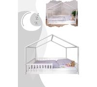 Lit enfant/lit simple ENNO, dimensions 140 x 200 cm, Tissi : bois de hêtre, finition blanche
