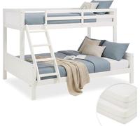 Homestyle4u Lit superposé enfants bois blanc 90x200 & 140x200 avec sommiers à lattes et 2 matelas
