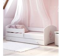 Lit enfant LUK 140 x 70 cm + sommier + matelas + tiroir + barrière de protection avec motif princesse