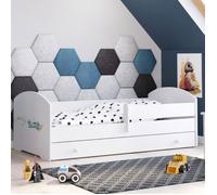 Lit enfant Luk 160x80 ""Avion"" avec un tiroir, une balustrade et un sommier