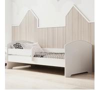 KOBI Lit Enfant LUK Blanc | 160 x 80 cm | Lit Garcon Petite Fille Lits pour Enfants | avec Un Matelas et Un Cadre | la Chambre Bebe | Lit Simple avec Barriere Balustrade