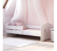Lit enfant LUK 160x80 cm + sommier + matelas avec barrière de sécurité avec motif fille et licorne