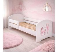 Lit enfant LUK 70x140 cm pour fille avec sommier et barrière de sécurité - motif fille avec licorne