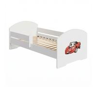 Lit enfant LUK 70x140 cm pour garçon avec sommier et barrière de sécurité - lit enfant motif voiture