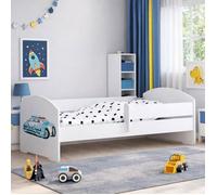 Lit enfant LUK 80×160 cm pour garçon avec sommier et barrière de sécurité - motif voiture de police
