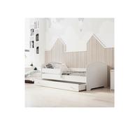 Lit enfant LUK 80x180 en blanc, avec barrière, sommier et tiroir - parfait pour une chambre de fille ou de garçon