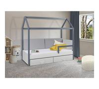 Lit enfant maison avec barrière 90x200 SONTRA 2 – blanc / graphite