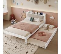 Lit enfant Merax, lit multifonctionnel 120x200 cm avec lit tiroir 90x190 cm, lit en bois avec tête de lit rembourrée, lit d'appoint avec étagère et station de recharge, blanc