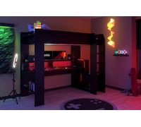 Lit enfant mezzanine combiné avec LED Gamer ONLINE - 90 x 200 cm - Noir mat - Sommier à lattes inclus - PARISOT