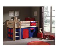 Vipack Lit de jeu Pino avec set textile "Domino" - Pin massif laqué naturel, Dimension : 210 cm x 114 cm x 106 cm ; PICOHSZG1075