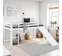 Lit Enfant Mezzanine Jeux Superposé Blanc en Bois 90x200 cm Toboggan Homestyle4u