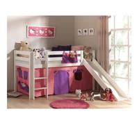Lit enfant mezzanine toboggan blanc Bella - Vipack - PINO - Pin Massif - Sommier inclus
