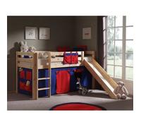 Lit enfant mezzanine toboggan nature Domino - VIPACK - Pino - Bois massif - 90x200 cm - Bleu