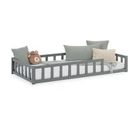 Lit D'Enfant 90x200 cm avec Matelas Lit Montessori avec Barriere en Bois Gris Lit au Sol Bebe Lit Bas Lit Simple
