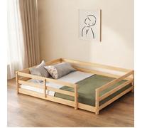 Lit enfant Montessori sans sommier 140x200 cm - cadre bas en pin massif light natural, sécurité 4 côtés