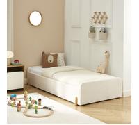Lit enfant NUI tissu bouclette beige 90x190 sommier inclus