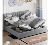 Lit Enfant Rembourré 180x200 cm, Lit Coffre Hydraulique 180x200 avec Tête de Lit Réglable en Hauteur, Lit Fille Capitonnée avec Rangement Coffre et Sommier Lit pour Enfant Princesse (Gris-C, 180x200)