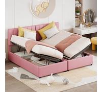 Lit Enfant Rembourré 180x200 cm, Lit Coffre Hydraulique 180x200 avec Tête de Lit Réglable en Hauteur, Lit Fille Capitonnée avec Rangement Coffre et Sommier Lit pour Enfant Princesse (Rose-C, 180x200)