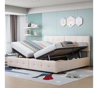 Lit Enfant Rembourré 180x200 cm, Lit Coffre Hydraulique 180x200 avec Tête de Lit Réglable en Hauteur, Lit Fille Capitonnée avec Rangement Coffre et Sommier Lit pour Enfant Princesse (Beige-D, 180x200)