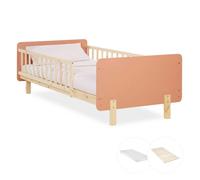 Homestyle4u Cadre de lit enfant 90x200 cm avec matelas, pin massif, sommier à lattes Rouge