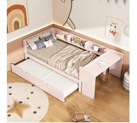 Lit enfant - SINGULARITY - 90 x 200 - Lit gigogne - Bureau intégré - 3 étagères latérales