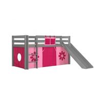 Lit Enfant Surélevé Avec Toboggan Pino 90x200cm Gris Pink Flower