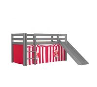 Lit Enfant Surélevé Avec Toboggan Pino 90x200cm Gris + Rideau de lit Chucky