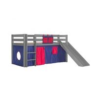 Lit Enfant Surélevé Avec Toboggan Pino 90x200cm Gris + Rideau de lit Domino