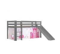 Vipack Lit Enfant Surlev Avec Toboggan Pino 90x200cm Gris + Rideau De Lit Princess