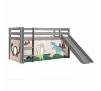 Lit Enfant Surélevé Avec Toboggan "Pino Dino" 90x200cm Gris