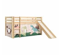 Lit Enfant Surélevé Avec Toboggan "Pino Dino" 90x200cm Naturel