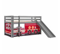Lit Enfant Surélevé Avec Toboggan "Pino Fire Truck" 90x200cm Gris