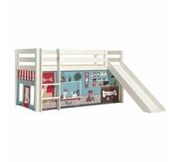 Lit Enfant Surélevé Avec Toboggan "Pino Pet Shop" 90x200cm Blanc