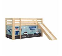 Lit Enfant Surélevé Avec Toboggan ""Pino Police"" 90x200cm Naturel