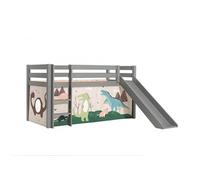Lit Enfant Surélevé Avec Toboggan + Rideau pour lit en hauteur en 4 parties Dinos