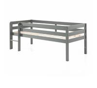 Vipack Lit mi-hauteur Pino 90x200 cm – Échelle & sommier à roulettes – Pin laqué gris