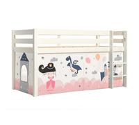 Vipack Lit surélevé Pino 90x200 pin massif sommier inclus Blanc/Magique rose
