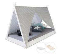 Lit Enfant Tipi Matelas 90x200 cm Bois Cabane Blanc Sommier à Lattes Homestyle4u