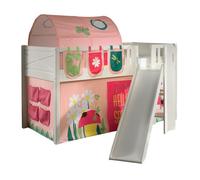 VIPACK - Lit de jeu SCOTT, LF 90 x 200 cm, avec sommier à lattes, toboggan, échelle et set textile rideau, tunnel et 3 sacs "Spring