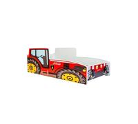 Kobi – Lit enfant Tracteur rouge 80x160 cm – Thème ferme – Sommier, matelas, cabane avec barrière