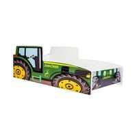 KOBI Enfant Tracteur Vert Car Auto | 70 x 140 cm | Thème Ferme Agro | Enfants Garcon Fille | avec Sommier et Matelas | Cabane avec Barriere
