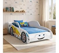 Lit enfant voiture CARS blanc 70 × 140 cm avec sommier et matelas