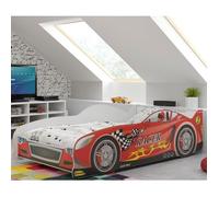 Lit enfant voiture de course CARS Rouge 160x80 cm - Cadre de lit en bois avec sommier lattes Interbeds pour chambre - Sans matelas