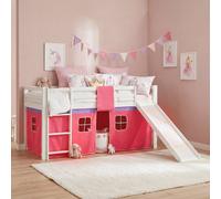 Lit Enfants Superposés Mezzanine Massif Rideau Toboggan Blanc 90x200 Homestyle4u