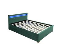 Concept Usine Lit Enfield en velours vert avec rangements et LED intégrées 160x200 cm