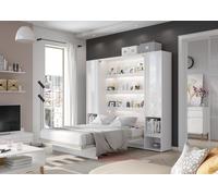 Lit escamotable 140 x 200 cm avec 2 armoires et 2 tables de chevet ouverture pneumatique - blanc brillant - SMART