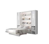 Lit escamotable 140 x 200 cm avec 2 armoires et 2 tables de chevet ouverture pneumatique - blanc mat - SMART