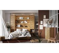 Lit escamotable 140 x 200 cm avec 2 armoires et 2 tables de chevet ouverture pneumatique - chêne - SMART