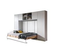 Lit escamotable 140 x 200 cm avec 2 armoires ouverture à ressort - blanc mat - ZEN