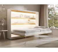 Lit escamotable 140 x 200 cm - Ouverture horizontale manuelle - Avec LEDs - Blanc et naturel - RAPILI